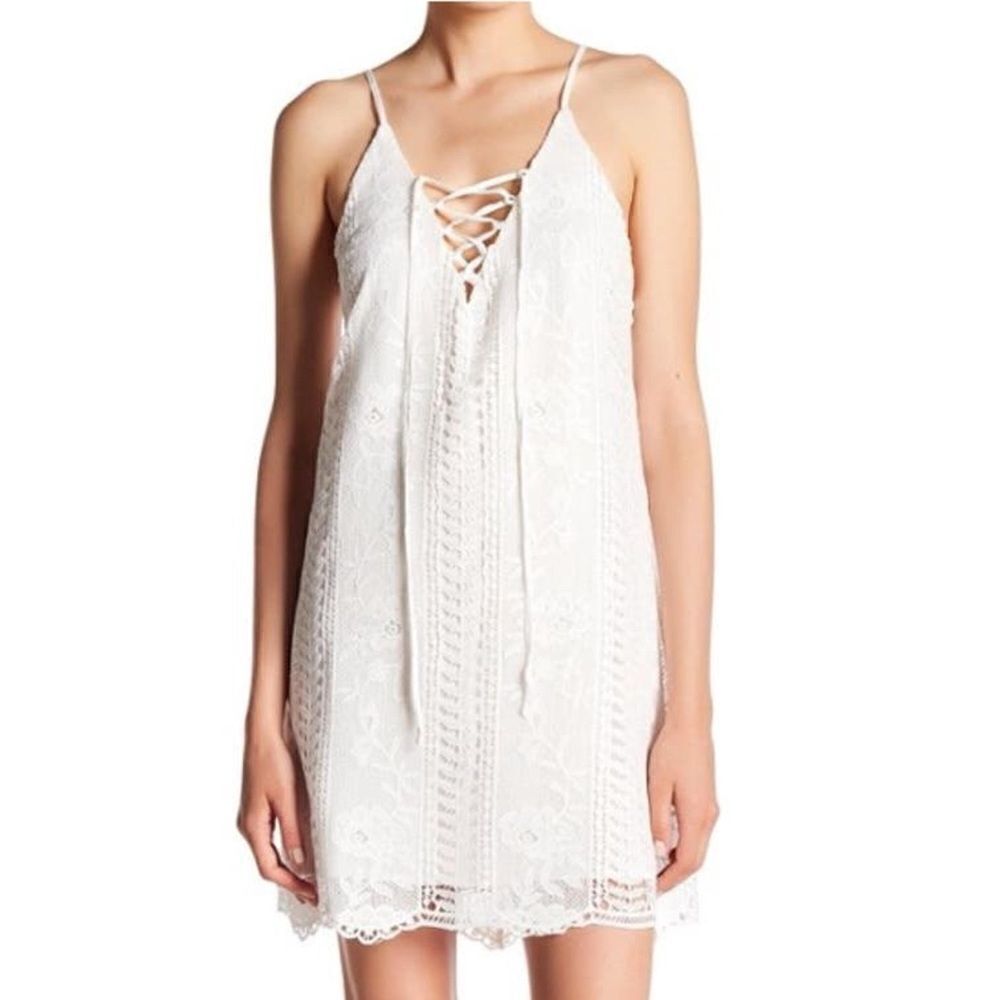 ASTR White Crochet Lace Up Mini Dress